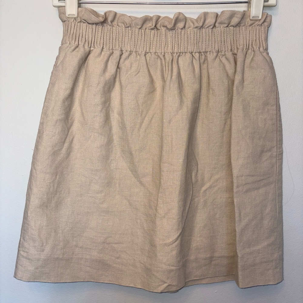 JCrew Casual Elastic-Waist Cream Linen Blend Skirt